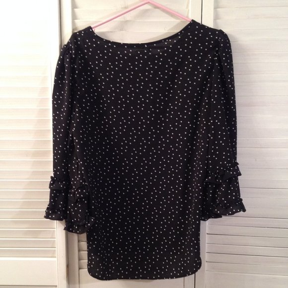 Max Studio M Black White Dot Bell Sleeve Top - Picture 3 of 5